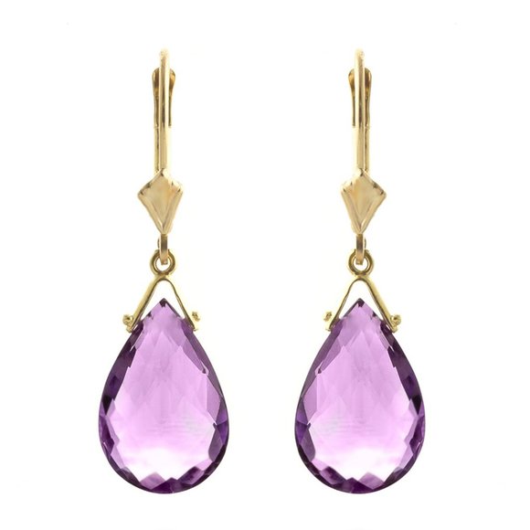 14K. GOLD LEVERBACK EARRING W BRIOLETTE AMETHYSTS - Picture 2 of 6